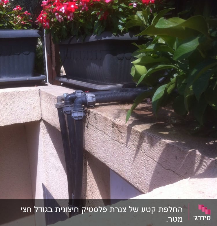 צינור פלסטיק מחובר למערכת השקיה